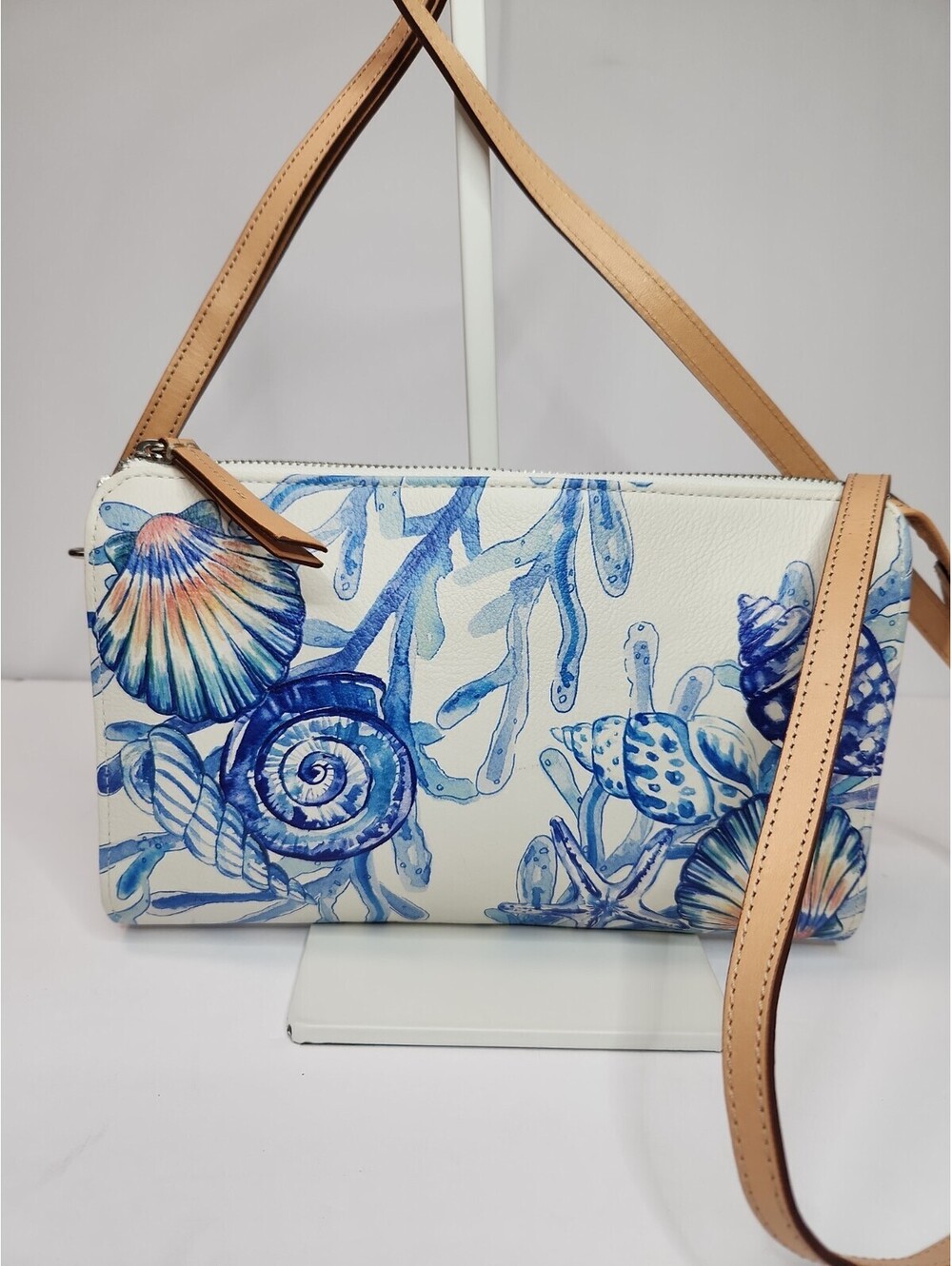 Brighton Sea Shore Crossbody Bag Purse Shell Zip Detach Tan Strap Pouch NWOT!